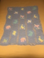 Vintage Handmade Cross Stitch Baby Blanket Sweet Pastel 44x36 C4