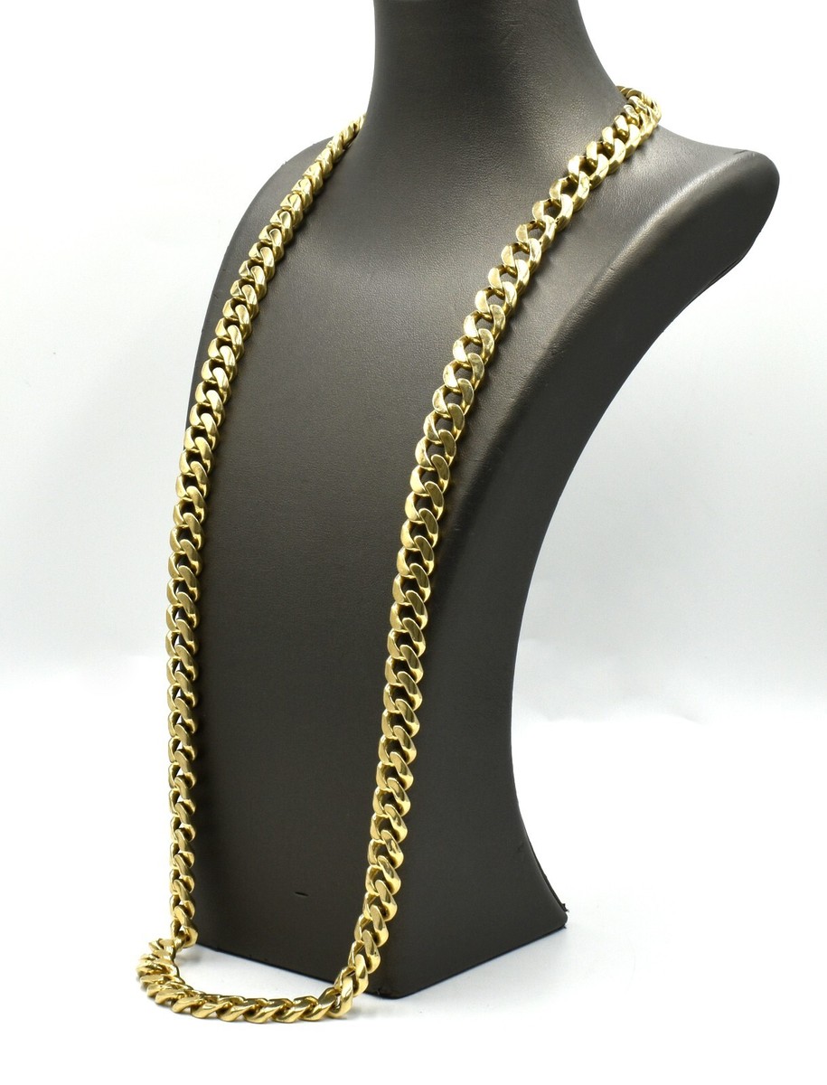 Mens 10K Yellow Gold 11mm Curb Cuban Link Necklace Chain 30 - Main Image