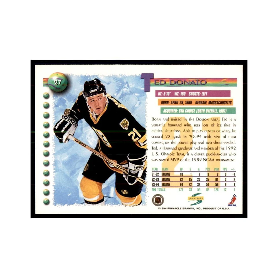 Ted Donato 1994 Score #27 Hockey Cards Hockey Card NM - Image 2 of 3