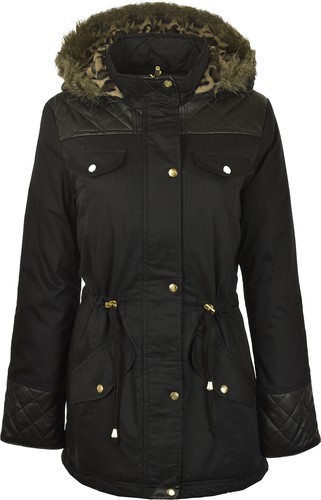 Women's Ladies Parka Jacket Quilted PU 