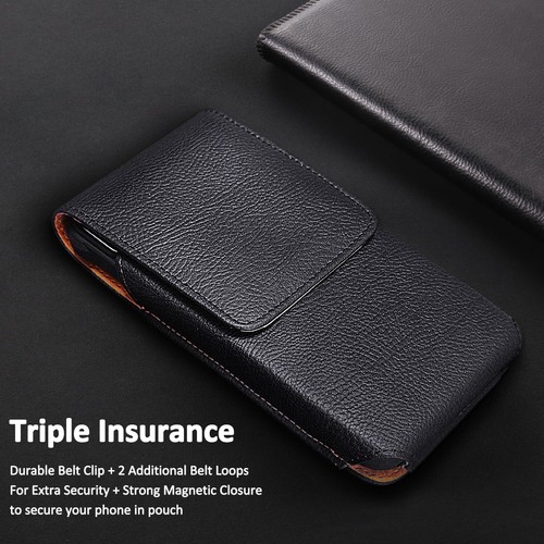 Black Vertical Leather Holster Belt Clip Case Cover For Apple iPhone 16 Plus - Picture 10 of 16