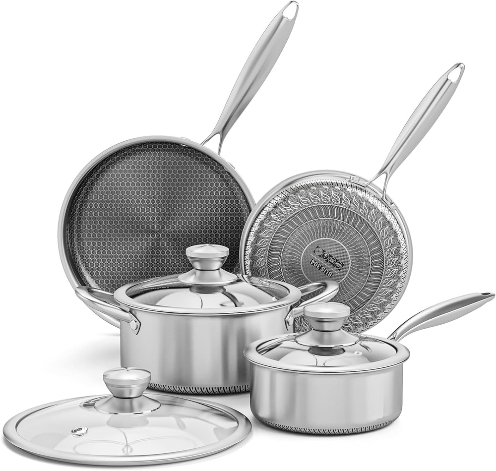 ® Hybrid Nonstick Stainless Steel Pots and Pans Set, Induction Cookware Set with