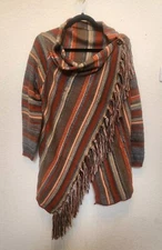 Women's Small Casual Tassel Cardigan Cowl Neck Poncho Coat Outerwear