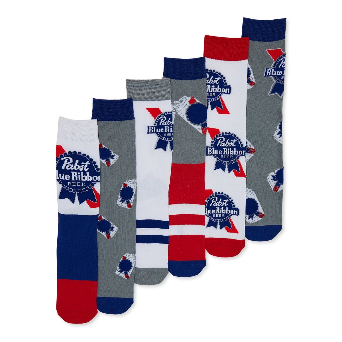 Pabst Blue Ribbon Beer Socks 6 Pair Men's Casual Crew Size 8 Pabst Blue Ribbon Beer Socks 6 Pair Men's Casual Crew Size 8