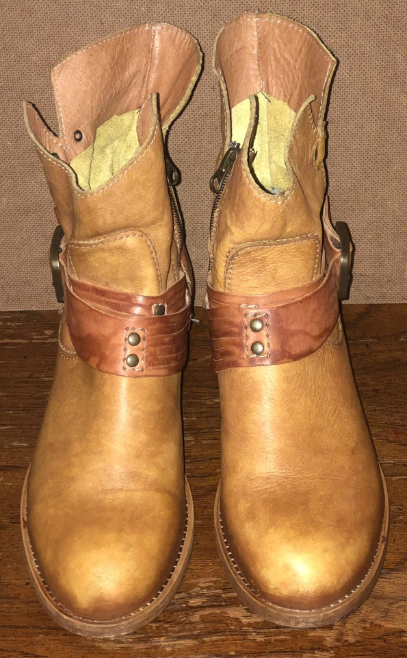 Felmini Size EU 40/ US 9 Brown Leather Ankle Straps Zip Sides Moto Women Boots - Image 2 of 4