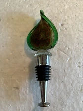 5” Bottle Stopper— Green Glass With Gold And Red Glitter