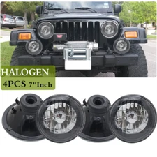 Round Red Halo 7" Inch Clear Lens Black Housing Crystal  Chrome Headlights