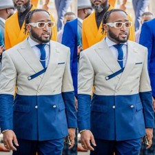 Pacthwork Men's Suits Double Breasted Peak Lapel Formal Wedding Groom Blazers