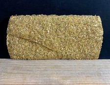 Vintage 60s La Regale Beaded Satin Envelope Clutch w/ Iridescent Sequins