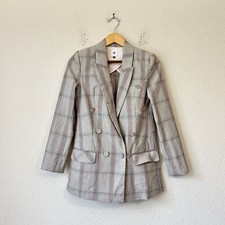 CABI Sleuth Blazer Womens Sz 2 Gray Plaid Double Breasted Preppy Business Office