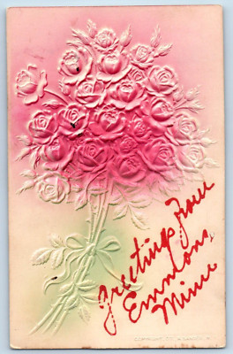 Emmons Minnesota Postcard Greetings Flower Glitter Embossed 1908 Vintage Antique