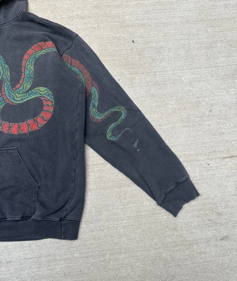 Sudadera con Capucha Negra Desteñida Estilo Ed Hardy De Colección Y2K Cobra Serpiente Gráfico Para Hombre Grande Foto 2 de 4
