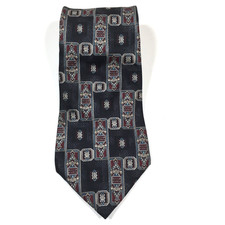 Via Manzoni Mens Tie Italian Silk Made In USA Geometric Black Red Blue Necktie