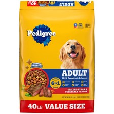 Pedigree High Protein Adult Dry Dog Food Grilled Steak Vegetable 40 lb Bag