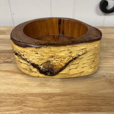 Vintage Hand Crafted White Birch Wood Bowl Rustic Beautiful Man Cave Wedding