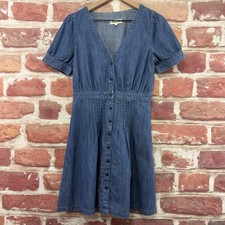 Madewell Dress Womens 4 Blue Chambray Denim Casual V Neck Button Up