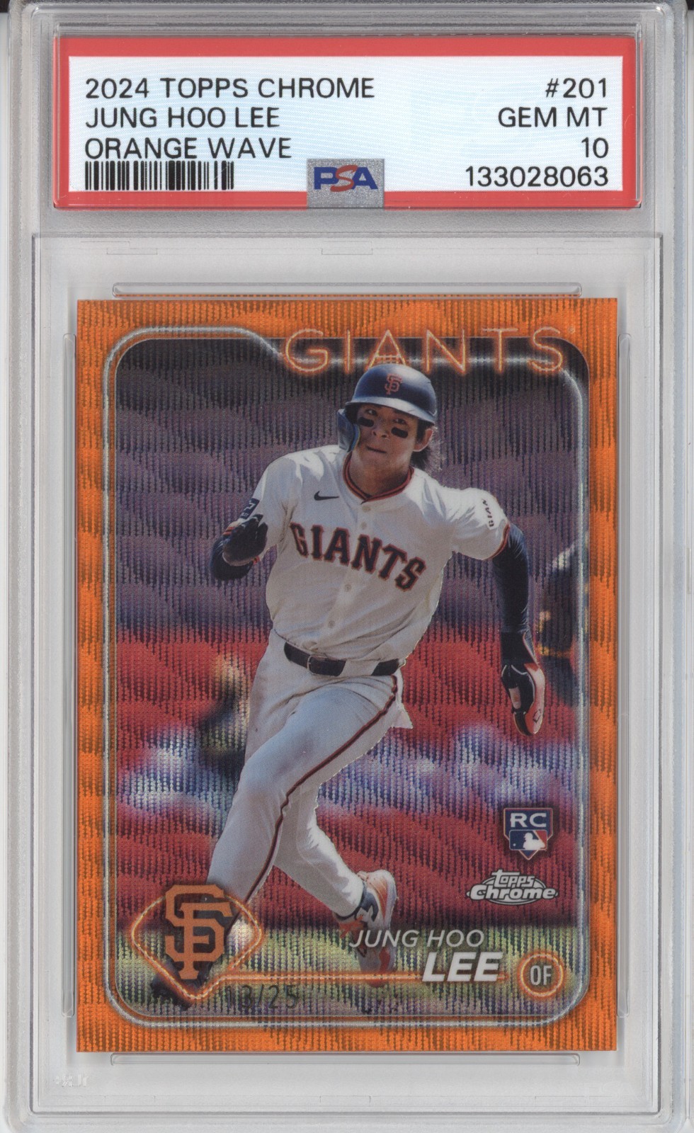 (PSA 10) JUNG HOO LEE 2024 Topps Chrome ORANGE WAVE REFRACTOR 13/25 Giants #201