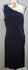 Vince Camuto Bodycon Dress Womens 14 Blue Velvet Lined Ruched Side One Shoulder