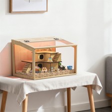 Large Wooden Hamster Cage for Gerbils Syrians Hamster with Openable Roof, Nature