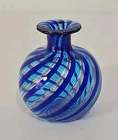 Vintage Venetian Murano Blue & Gold Flecks Striped Vase Perfume Bottle 2 1/2"
