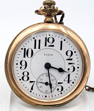 1920 Elgin Railroad Ruby & Sapphire 21J Grade 454 Pocket Watch W/Chain Lot. H59
