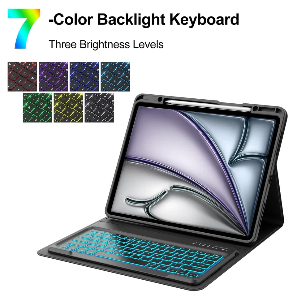 Bluetooth 7-Colour Backlight Keyboard Case for iPad Pro 12.9” 3/4/5/6 Gen -Black - Image 4 of 4