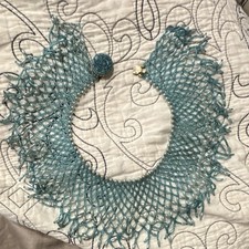 Blue Beaded Collar Necklace Vintage Style with Pearl Accents and Button Clasp