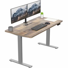 VIVO Electric 55” x 28” Stand Up Desk, Reclaimed Wood Table Top, Gray Frame