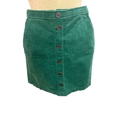 Size 00 J.Crew Button Front Green Corduroy Mini Skirt Pockets BA838