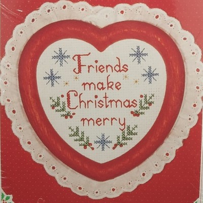 New Berlin Co Cross Stitch Kit Friends make Christmas merry  w/Heart Frame 30302