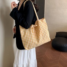 Bow Tie Design Plaid Tote Bags Polyester Shopping Bag  Daily Use