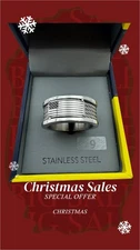 🇺🇸 New Nautica Band Flag Ring ~ Size 9 ~ Stainless Steel ~ Boxed ~