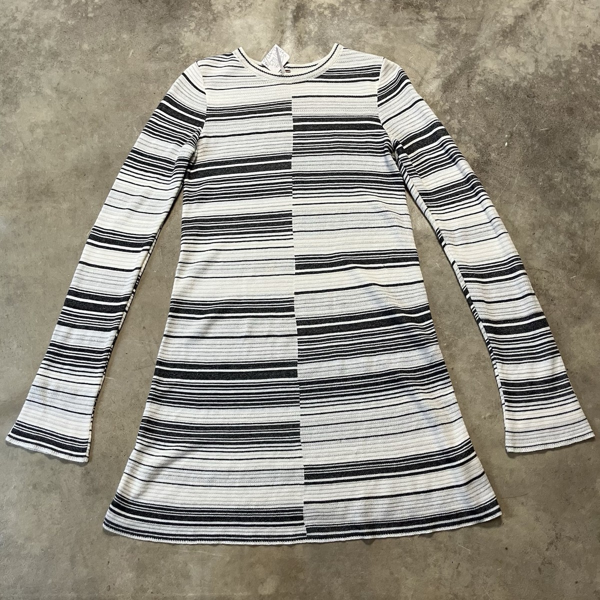 Free People Dress Womens Size Small Rave On White Striped Knit Long Sleeve