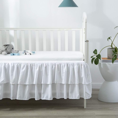 White Ruffled Crib Bed Skirt Double Layer Nursery Toddler Dust Ruffle Bedding... - Picture 4 of 7