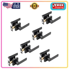 6 Pack Matte Black Privacy Door Lever Handles for Bed Bath