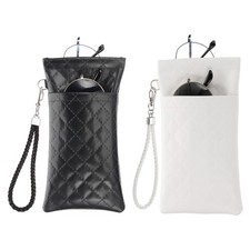 2 Pcs Soft Double Eyeglasses Case Pouch with Carrying Strap, Black/White