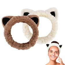 Pack Of 2 Face Washing Headband Hair Band, Cat Ears Spa Hair Band, Cosmetic, E...