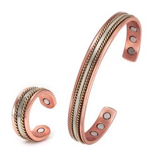 Pure Copper Magnetic Bracelet  Ring Set  Arthritis Pain Relief  Adjustable