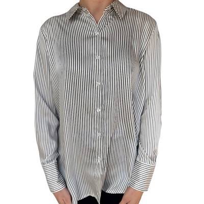 Plus Navy Striped Button Up Shirt-224MS