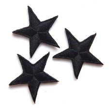 Black stars, iron on, patches, 25mm/1 inch across, 100 in packs of ten