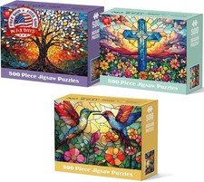 3 Pack 500 Piece Puzzle for Adults, Stained GlassTree of Life Puzzles 500 Pieces