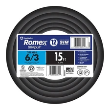 Southwire 15 ft. 6/3 Black Stranded Romex SIMpull CU NM-B W/G Wire