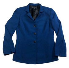 Nipon Boutique Womens Blazer Sz 4 Blue 3 Button Lined Shoulder Pads Long Sleeves