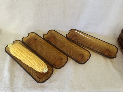 Vtg Amber Honey Gold Glass Corn On The Cob Lot of 4