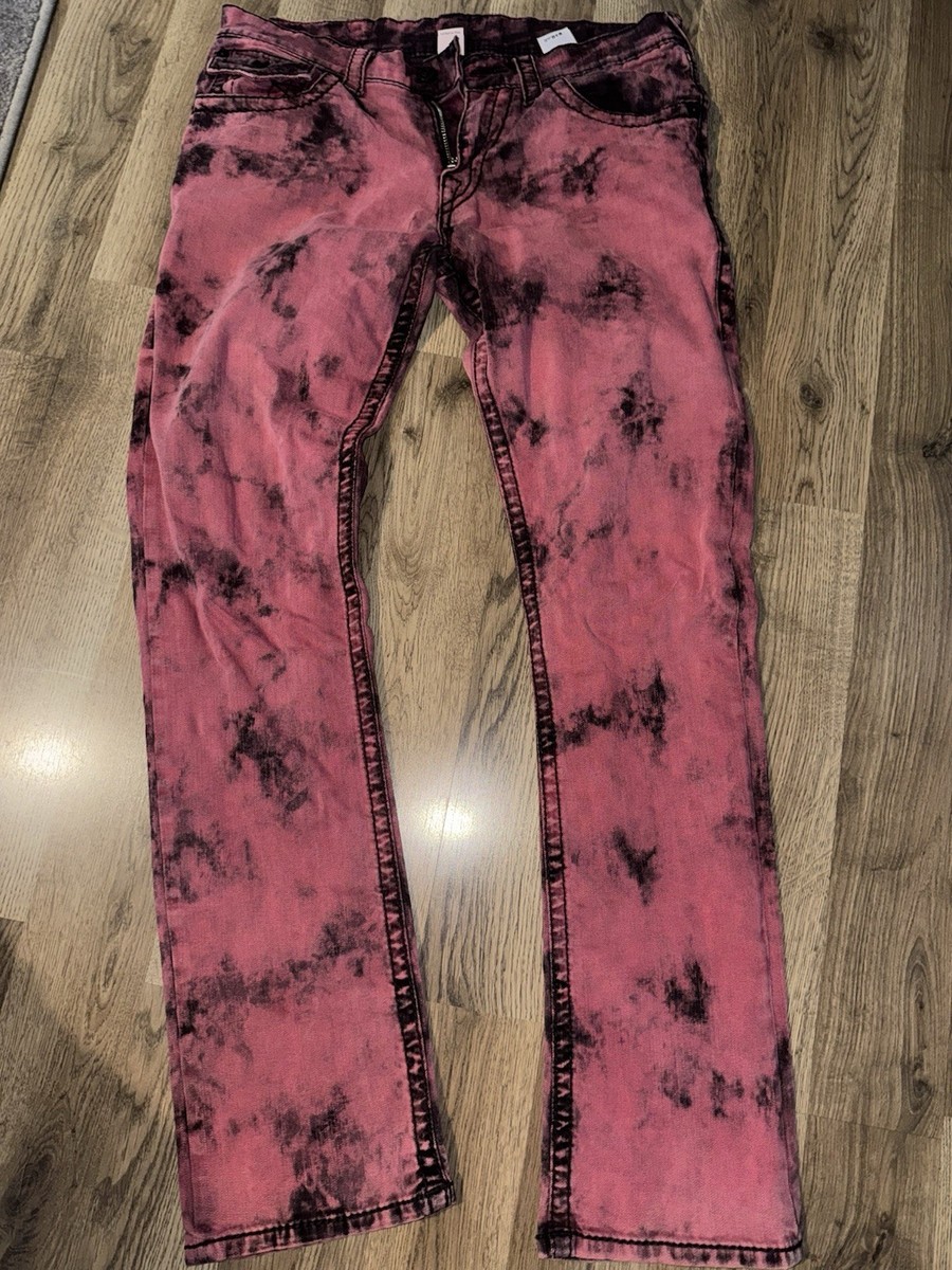 True Religion World Tour Pink Black Acid Wash Tie Dye Straight