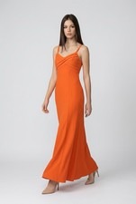 Adrianna Papell Pleated Mermaid NWT Orange Formal Dress Spaghetti Strap Size 8