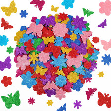 512 PCS Foam Stickers Glitter Colorful Flower and Butterfly Shapes Self Adhesive