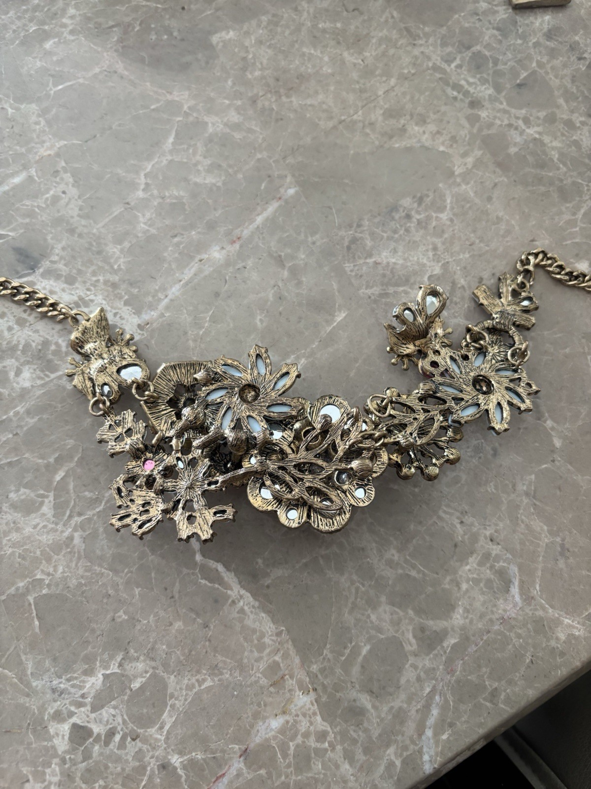 Pinks Blues Multi Stone  Flower Statement Necklac… - image 7