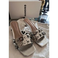 Sandro Crystal Heel Silver Sandals EU 39 Sculptural Heel With Box