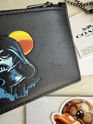 NWT COACH X STAR WARS DARTH VADER BLACK/MULTI LEATHER ZIP CARD